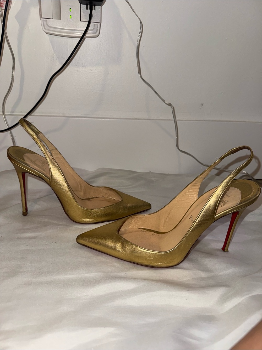 Christian Louboutin Metallic Gold Pointed Slingback Pumps - Picture 11 of 11